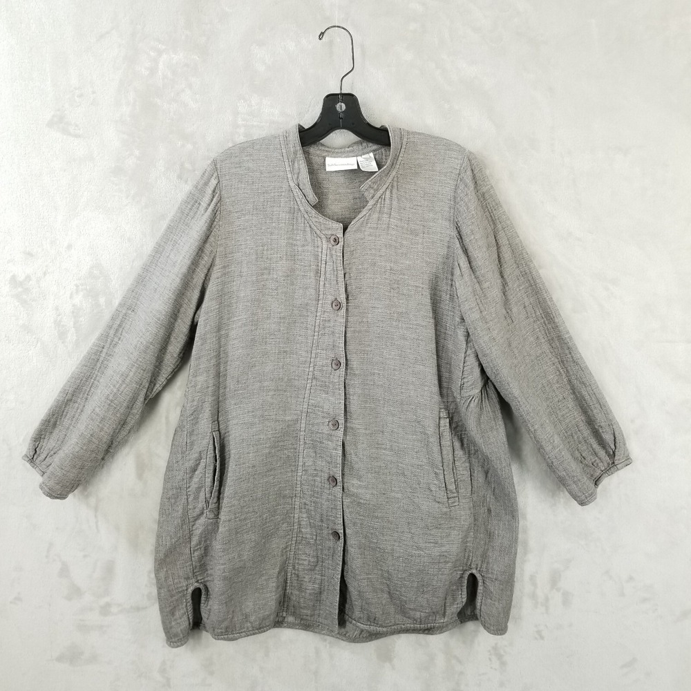 Soft Surroundings Jacket Women Small Gray Embroidered Pockets Lagenlook Artsy‎